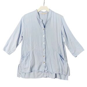Soft Surroundings Tencel Tunic‎ Top Button Down 3/4 Sleeve Light Blue Women SZ L